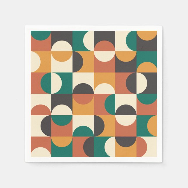 Mid Century Modern Halvcirklar grön och orange Pappersservett (Framsidan)