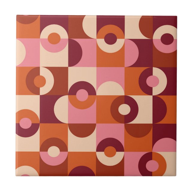 Mid Century Modern Halvcirklar Rosa orange Kakelplatta (Framsidan)