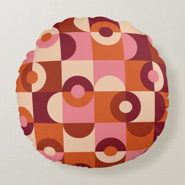 Mid Century Modern Halvcirklar Rosa orange Rund Kudde (Framsidan)