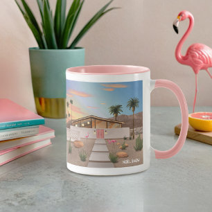 Mid Century Modern Handflatan Vår Flamingo House   Mugg