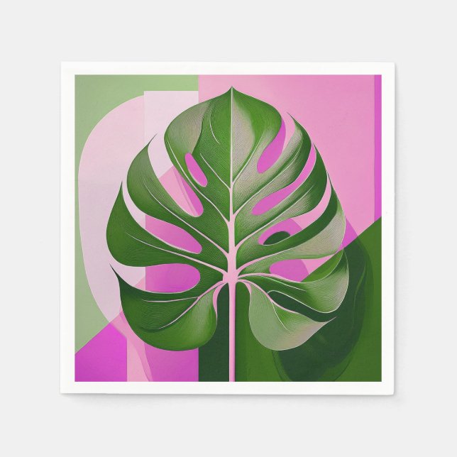 Mid-Century Modern Hawaiian Monstera Leaf Pappersservett (Framsidan)