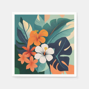 Mid-Century Modern Hawaiianska Hibiskus och Plumer Pappersservett