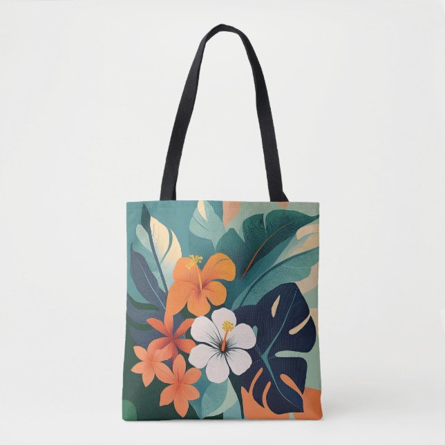 Mid-Century Modern Hawaiianska Hibiskus Strandväsk Tygkasse (Framsida)