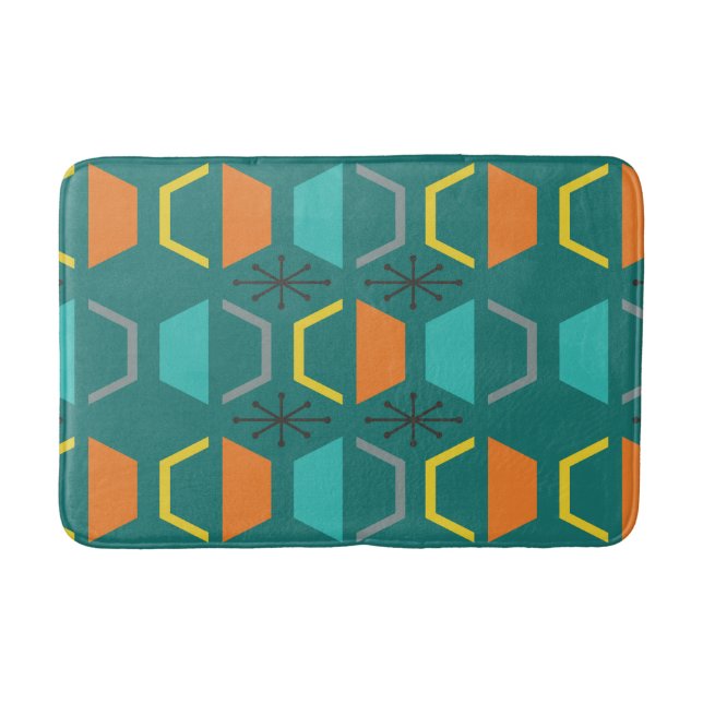 Mid Century Modern Hexagons Teal Badrumsmatta (Framsidan)