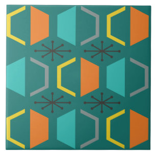 Mid Century Modern Hexagons Teal Kakelplatta