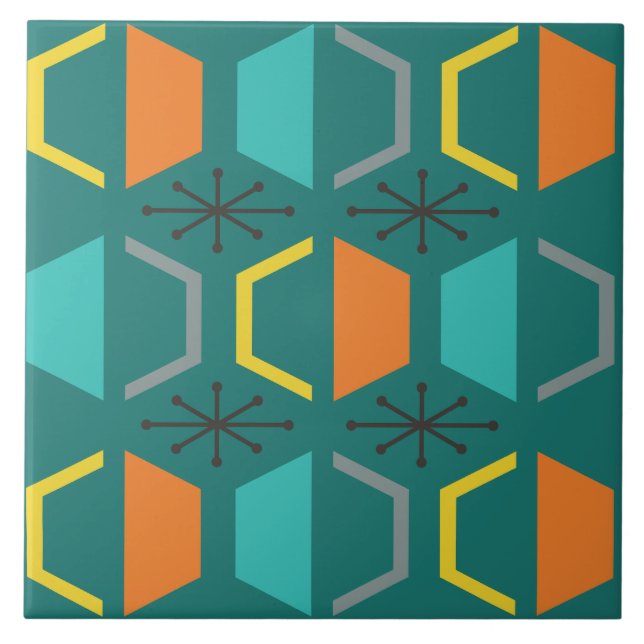 Mid Century Modern Hexagons Teal Kakelplatta (Framsidan)