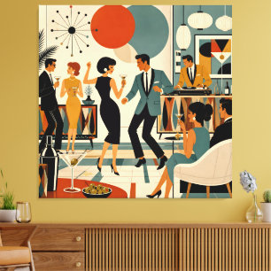 Mid Century Modern Hip Martini Dansfest Canvastryck