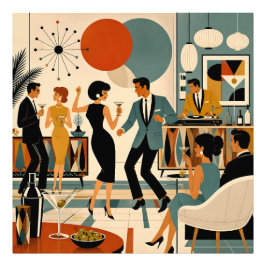 Mid Century Modern Hip Martini Dansfest Fototryck