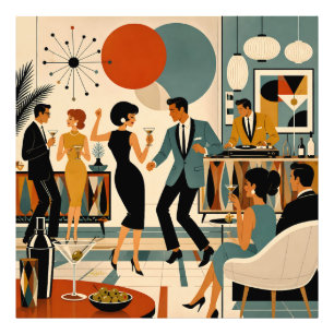 Mid Century Modern Hip Martini Dansfest Fototryck