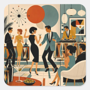 Mid Century Modern Hip Martini Dansfest Fyrkantigt Klistermärke