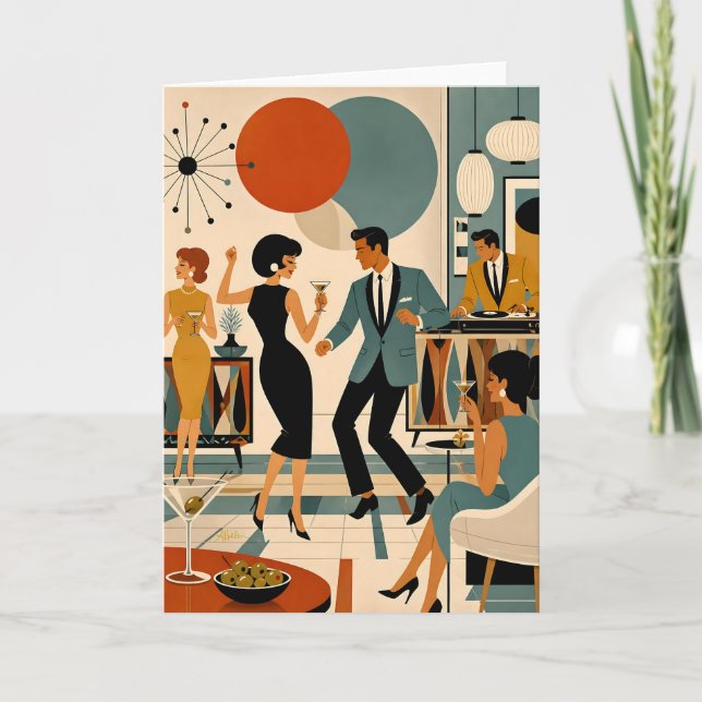 Mid Century Modern Hip Martini Dansfest Kort (Framsida)