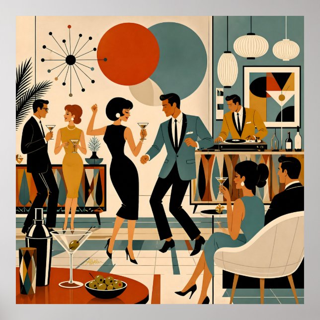 Mid Century Modern Hip Martini Dansfest Poster (Framsidan)