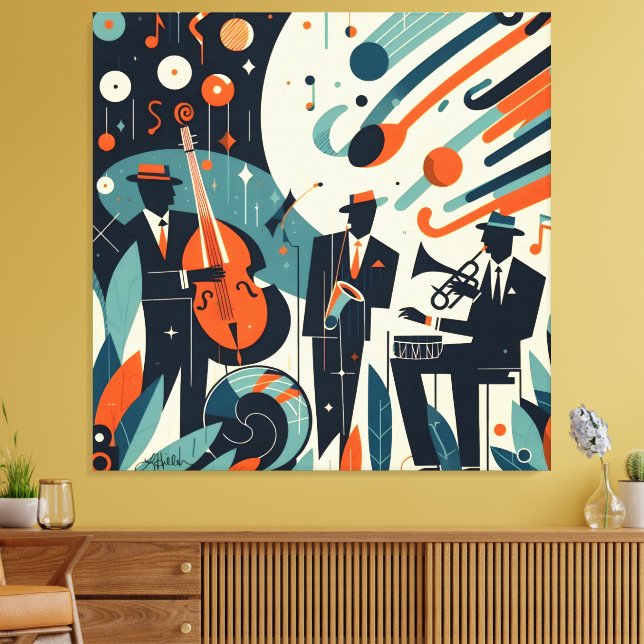Mid Century Modern Jazz Age Trio Canvastryck (Insitu (Vardagsrum))