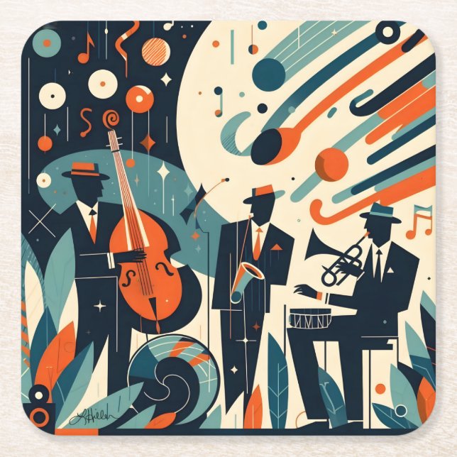 Mid Century Modern Jazz Age Trio Underlägg Papper Kvadrat (Framsidan)