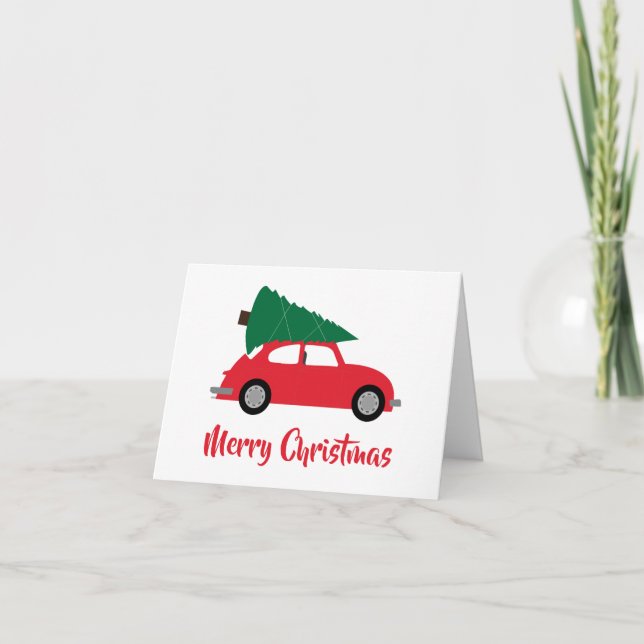 Mid Century Modern julgran & röd bil Kort (Framsida)