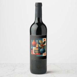 Mid-Century Modern julgransprydnad Vinflaska Etikett