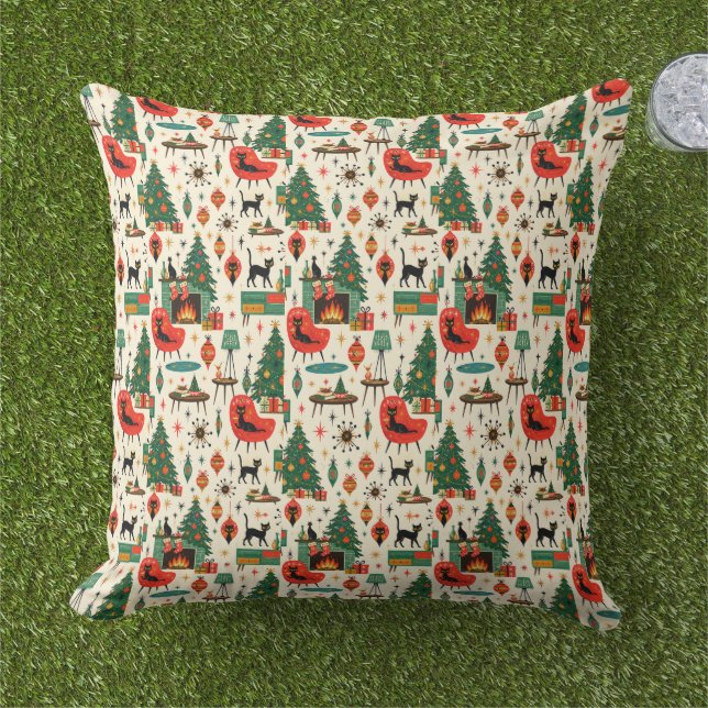 Mid Century Modern Julkatten Retro Atomåldern Kudde (Gräs)