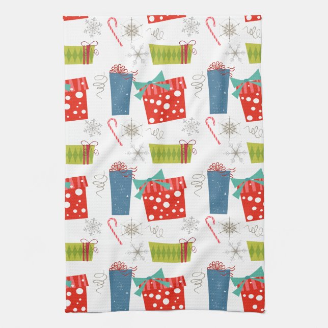 Mid Century Modern Julklapp & Candy cane Kökshandduk (Vertikal)