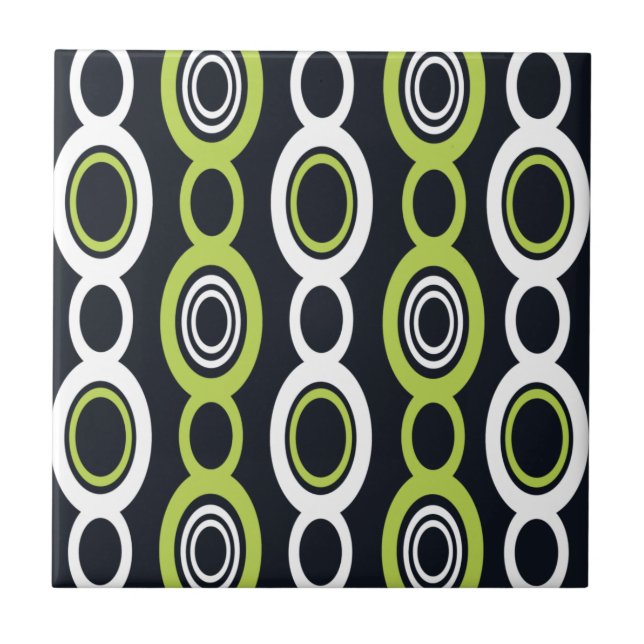 Mid Century Modern Kedjelänkar Vit Chartreuse Kakelplatta (Framsidan)