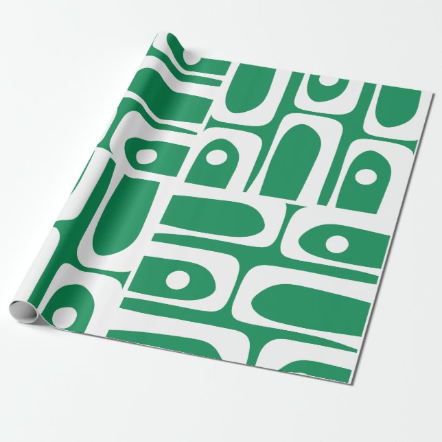 Mid Century Modern Kelly Grönt Piquet Mönster Presentpapper (Utrullad)