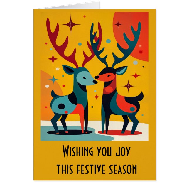 Mid-Century Modern Kitschy Christmas Reindeer  OBS Kort (Framsidan)