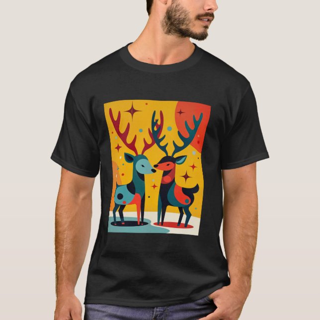 Mid Century Modern Kitschy julrenar T Shirt (Framsida)