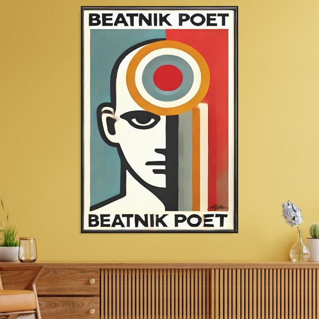 Mid Century Modern konst Beatnik-diktare Canvastryck (Insitu (Vardagsrum))