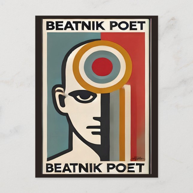 Mid Century Modern konst Beatnik-diktare Vykort (Framsida)
