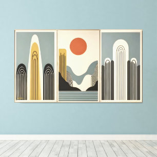 Mid Century Modern konst Bergsjösoluppgång Canvastryck