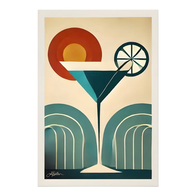 Mid Century Modern konst Bergssoluppgång Martini Fototryck (Framsidan)