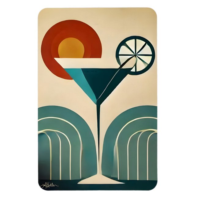 Mid Century Modern konst Bergssoluppgång Martini Magnet (Vertikal)