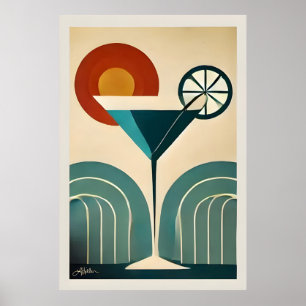 Mid Century Modern konst Bergssoluppgång Martini Poster