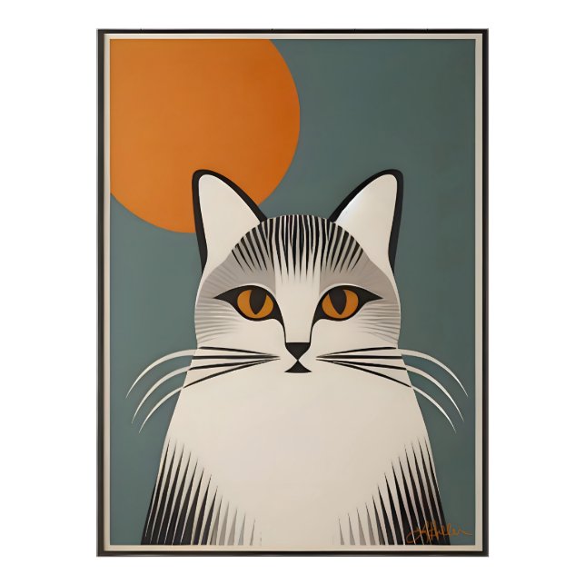 Mid Century Modern Konst Den Grå Katten Fototryck (Framsidan)