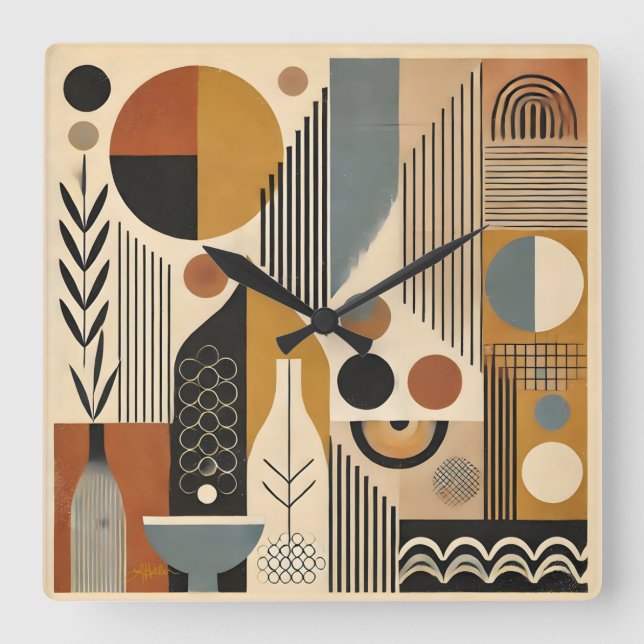 Mid Century Modern konst höstskörd Fyrkantig Klocka (Framsida)
