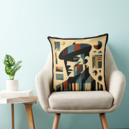 Mid Century Modern konst Man som bär en Basker Kudde