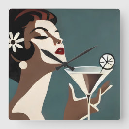 Mid Century Modern Konst Martini-DIva Fyrkantig Klocka