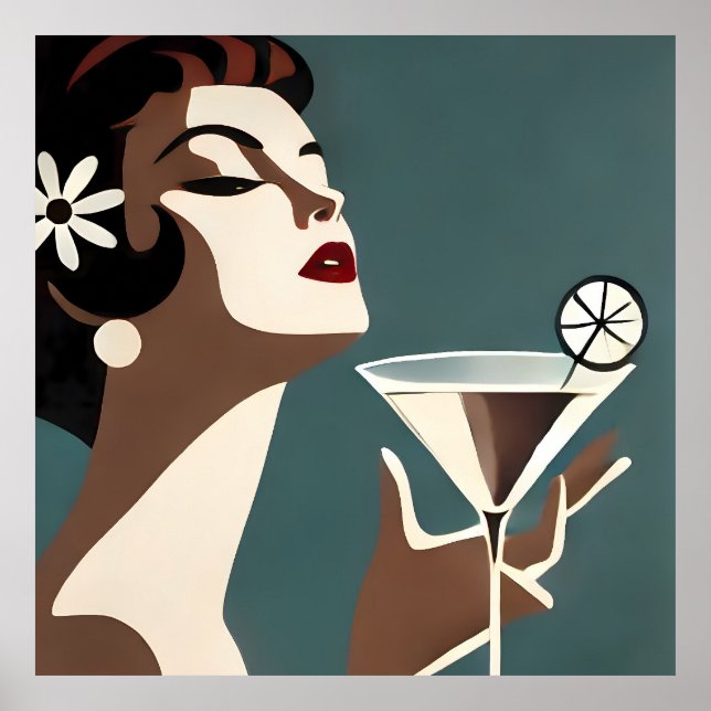 Mid Century Modern Konst Martini DIva Poster (Framsidan)