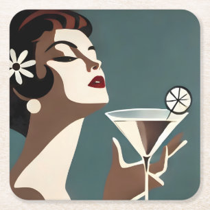 Mid Century Modern Konst Martini DIva Underlägg Papper Kvadrat