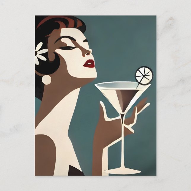 Mid Century Modern Konst Martini DIva Vykort (Framsida)