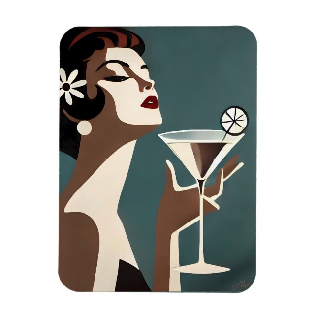 Mid Century Modern Konst Martini-kvinnan Magnet (Vertikal)