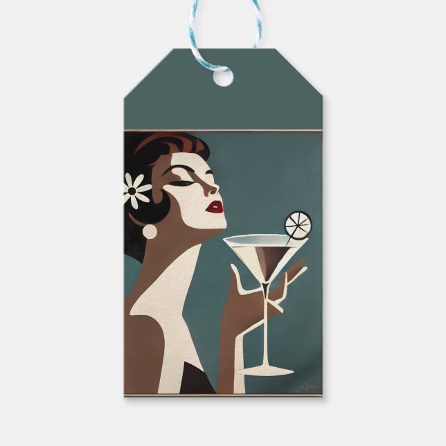 Mid Century Modern Konst Martini-kvinnan Presentetikett (Framsidan)
