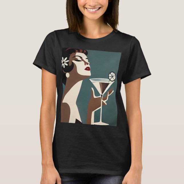 Mid Century Modern Konst Martini-kvinnan T Shirt (Framsida)