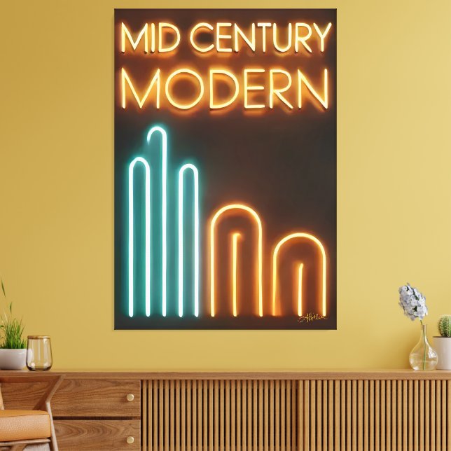 Mid Century Modern konst neonskylt design Canvastryck (Insitu (Vardagsrum))