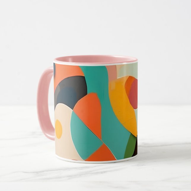 Mid Century Modern Konst, Olika Färger, Geometrisk Mugg (Framsida vänster)
