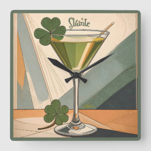 Mid Century Modern konst Shamrock Martini Skål! Fyrkantig Klocka