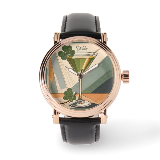 Mid Century Modern konst Shamrock Martini Sláinte! Armbandsur (Framsida)