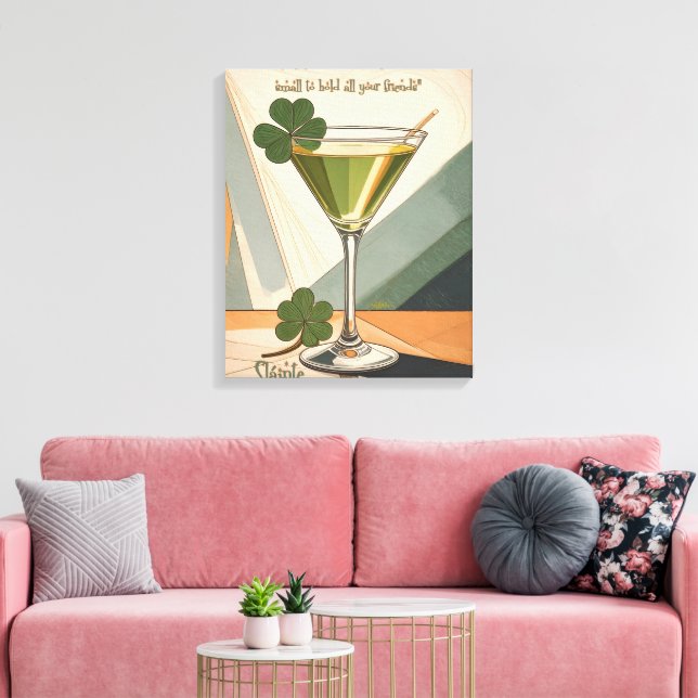 Mid Century Modern konst Shamrock Martini Sláinte! Canvastryck (Insitu (Vardagsrum))