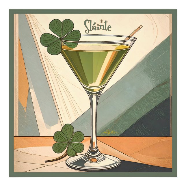 Mid Century Modern konst Shamrock Martini Sláinte! Fototryck (Framsidan)