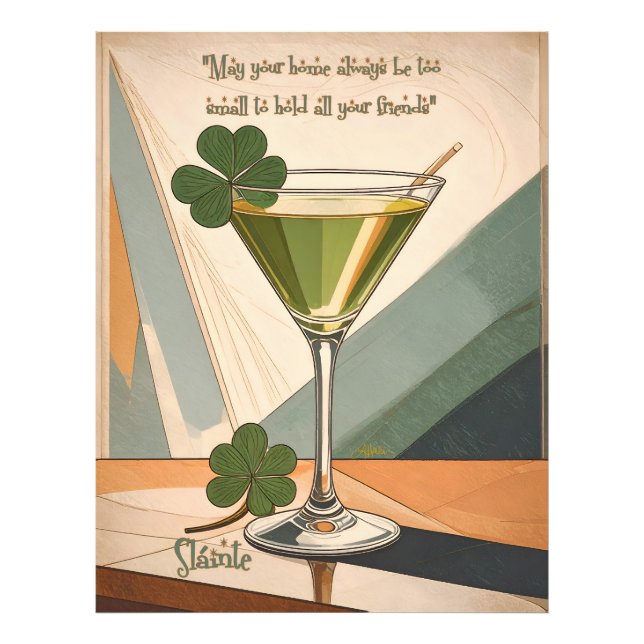 Mid Century Modern konst Shamrock Martini Sláinte! Fototryck (Framsidan)
