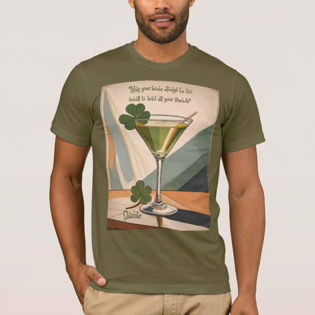 Mid Century Modern konst Shamrock Martini Sláinte! T Shirt (Framsida)